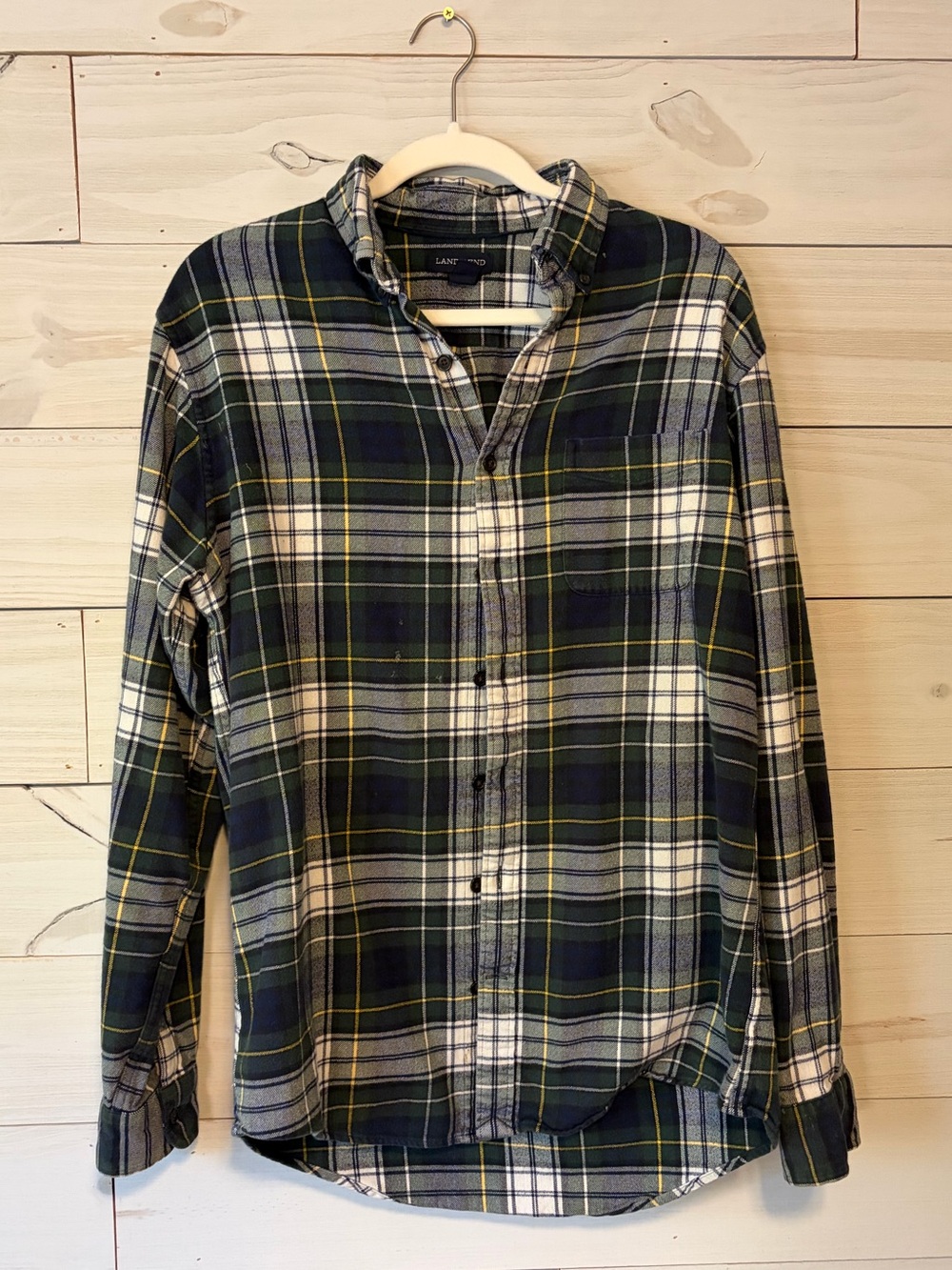 Lands' End Men's Navy Plaid Flannel Button-Down Shirt